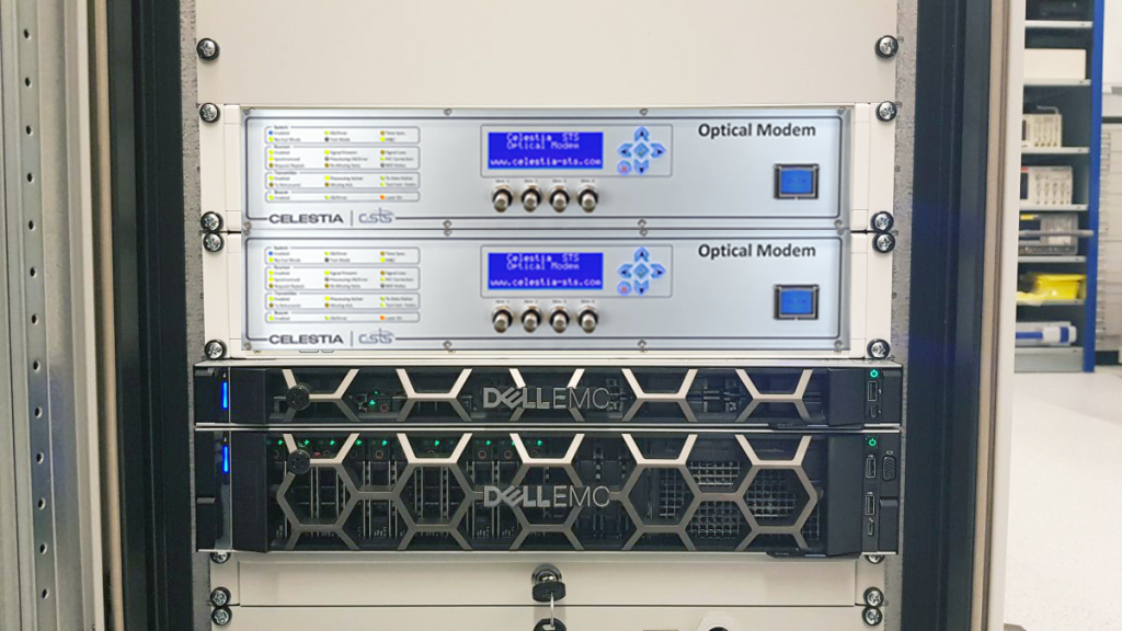Celestia-STS optical modem in stack for optical communication