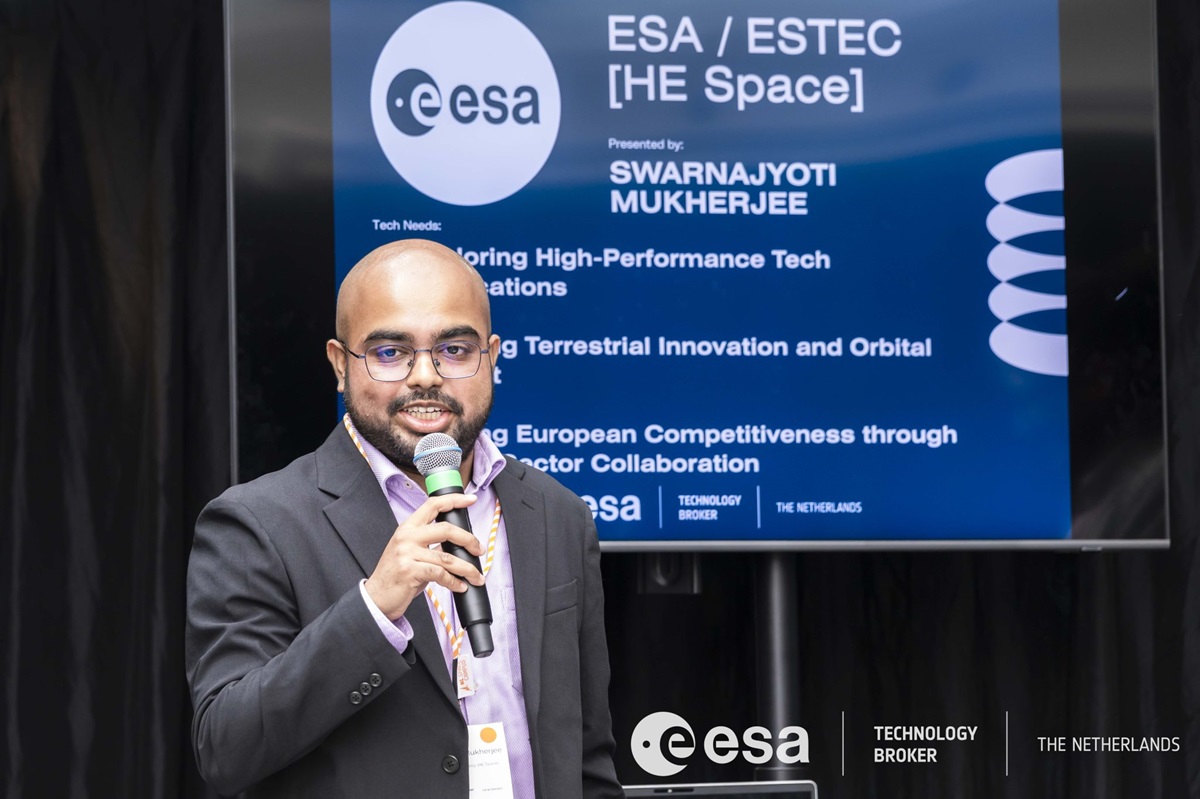 European Space Agency – Swarnajyoti Mukherjee, commercialisation officer space business professionals presenting on stage